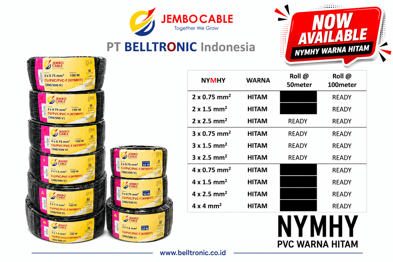 NOW AVAILABLE Kabel NYMHY Warna Hitam Jembo Cable